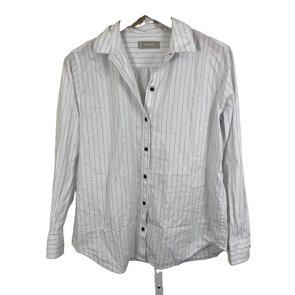 Everlane Pinstripe Button Down Shirt Womens Size 8 Cotton White Black